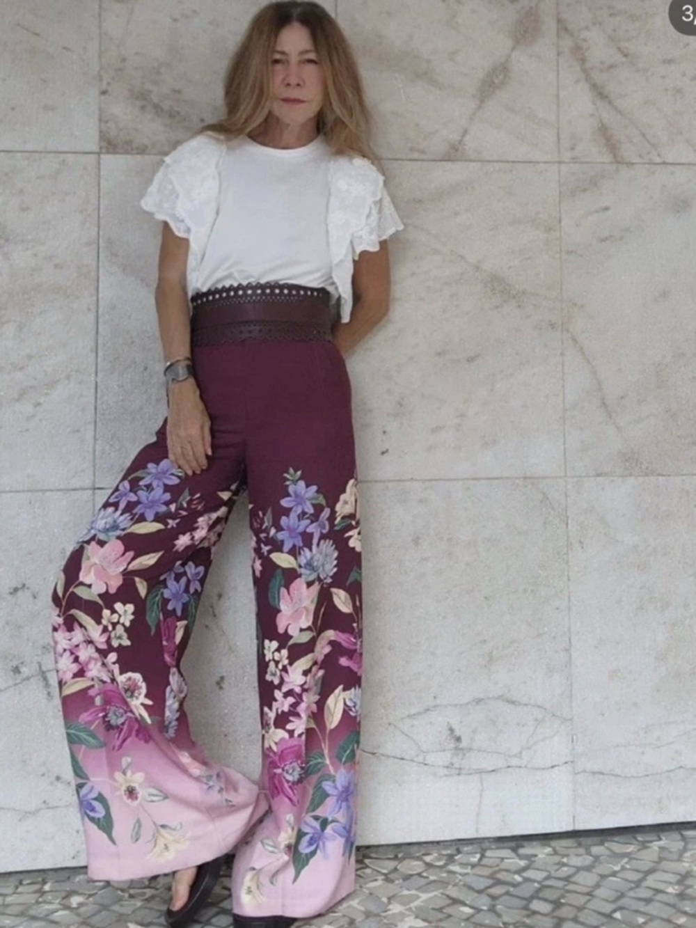 ZARA FLORAL PRINT WIDE-LEG TROUSERS XS